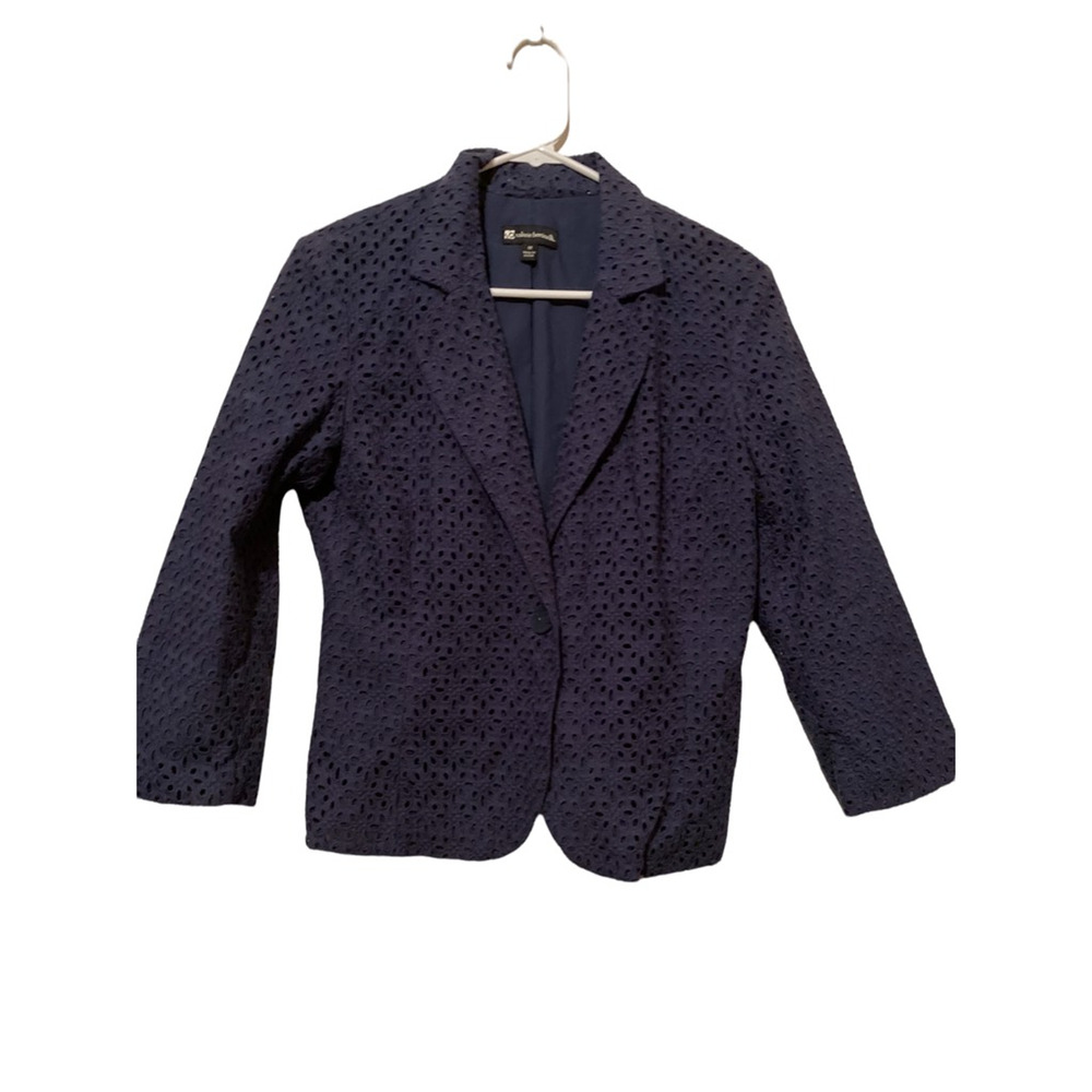 Valerie Bertinelli Womens Blazer Blue Lined Long Sleeve Eyelet Notch Lapel M